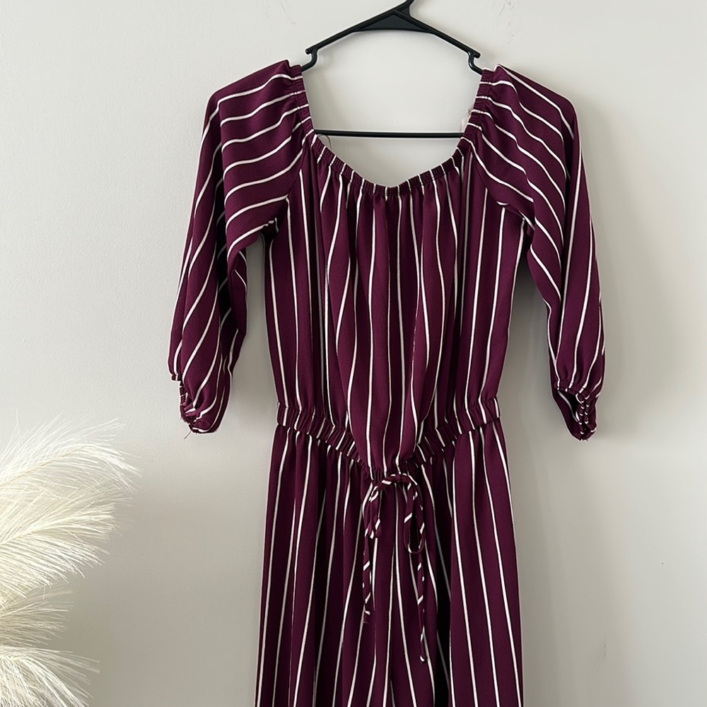 Burgundy and white stripe jumpsuit